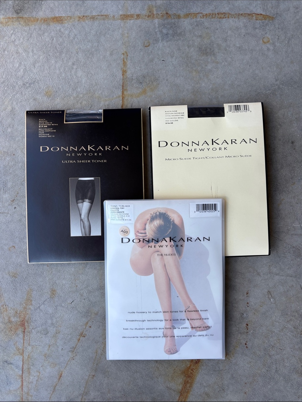 Vintage 90’s Y2K Donna Karan Hosiery Trio - Black, Sheer size Medium